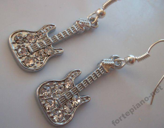 Kolczyki gitara (srebrna z kryształkami)